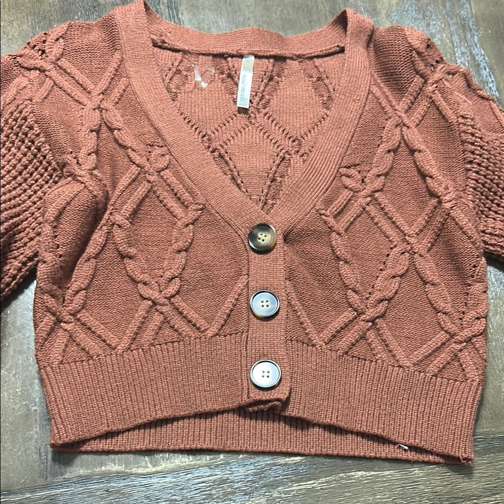 Women's Cable Knit Cardigan Sweater - Rust